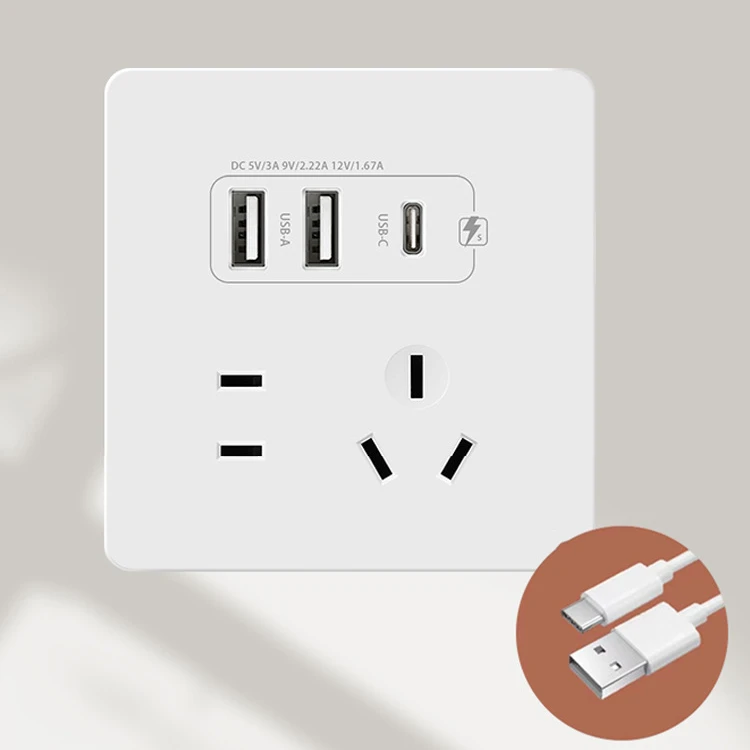 AU Wall Sockets 2 USB 5V 3A 1 1 Outlets Type-c PD 20W Quick Charge QC 86mm  AC 110v 220v 2500W 10A Black White Grey Home Socket