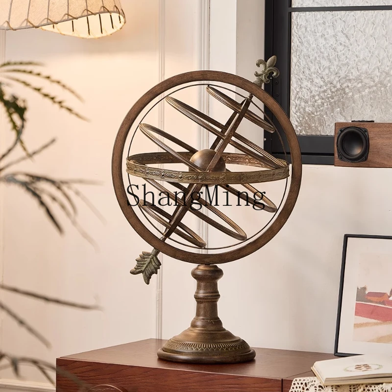 

ZYY household retro globe ornament board room TV cabinet rotating metal decoration