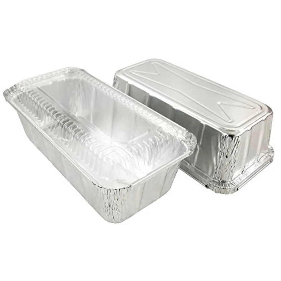 

A86 2 lb. Aluminum Foil Closable IVC Loaf/Bread Pan Tins w/Dome Lid (Pack of 100 Sets)
