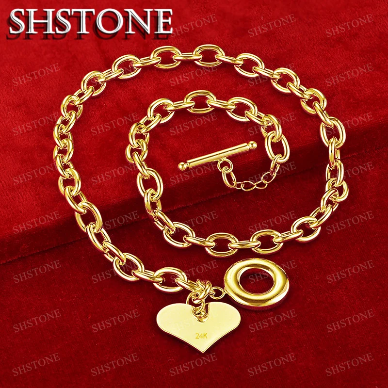 

SHSTONE 18K Gold Heart-shaped Card Pendant Chain Necklace For Woman Party Wedding Fashion Charm Jewelry Lovers Birthday Gift