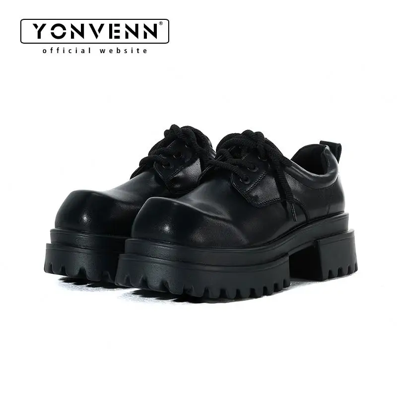 

New square headed derby leather shoes for men original niche casual formal dress shoes work commuting height increase