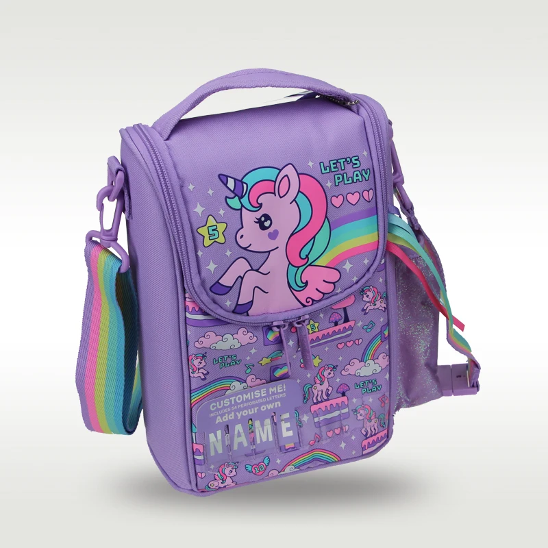 Bolsa de almuerzo impermeable para niños, bolsa de mensajero para niñas, unicornio púrpura, kawaii, Australia Sm igg le original, superventas, 9 pulgadas