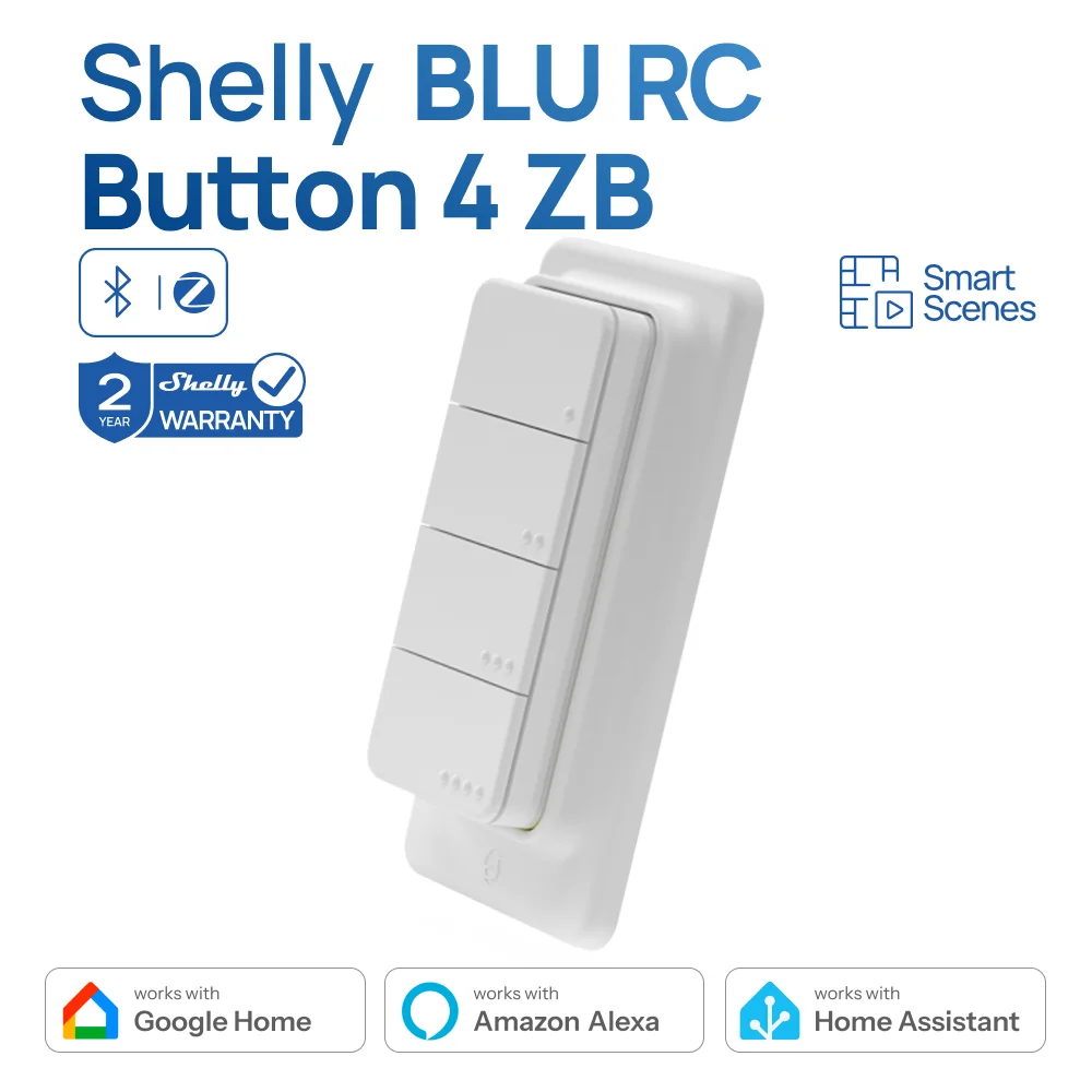 

Shelly BLU RC Button 4 ZB Zigbee Remote Control Smart Light Switch Bluetooth Work With Home Assistant Multiclick Action Trigger