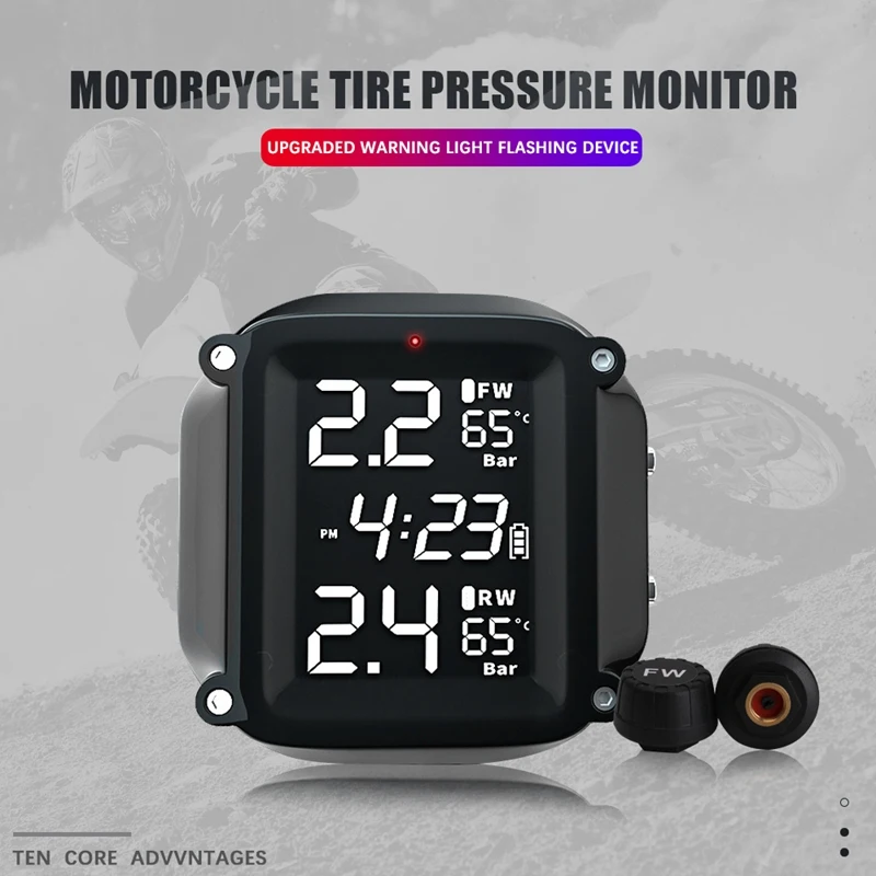 

Motorcycle TPMS Charging Tire Pressure And Temperature Monitoring System DC5V LCD Color Screen External Sensor