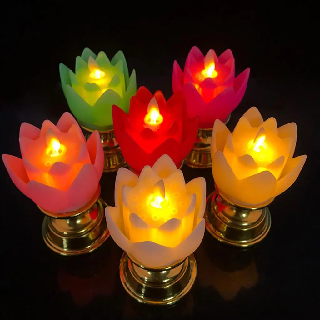 Exquisite Lotus Lamp Battery LED Holy Buddha Light for Desktop Temple Decoration