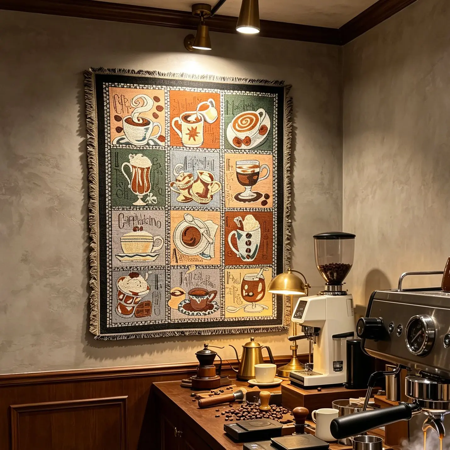 Vintage coffee patchwork woven tapestry blanket wall decoration hanging picture outdoor camping table mat placemat