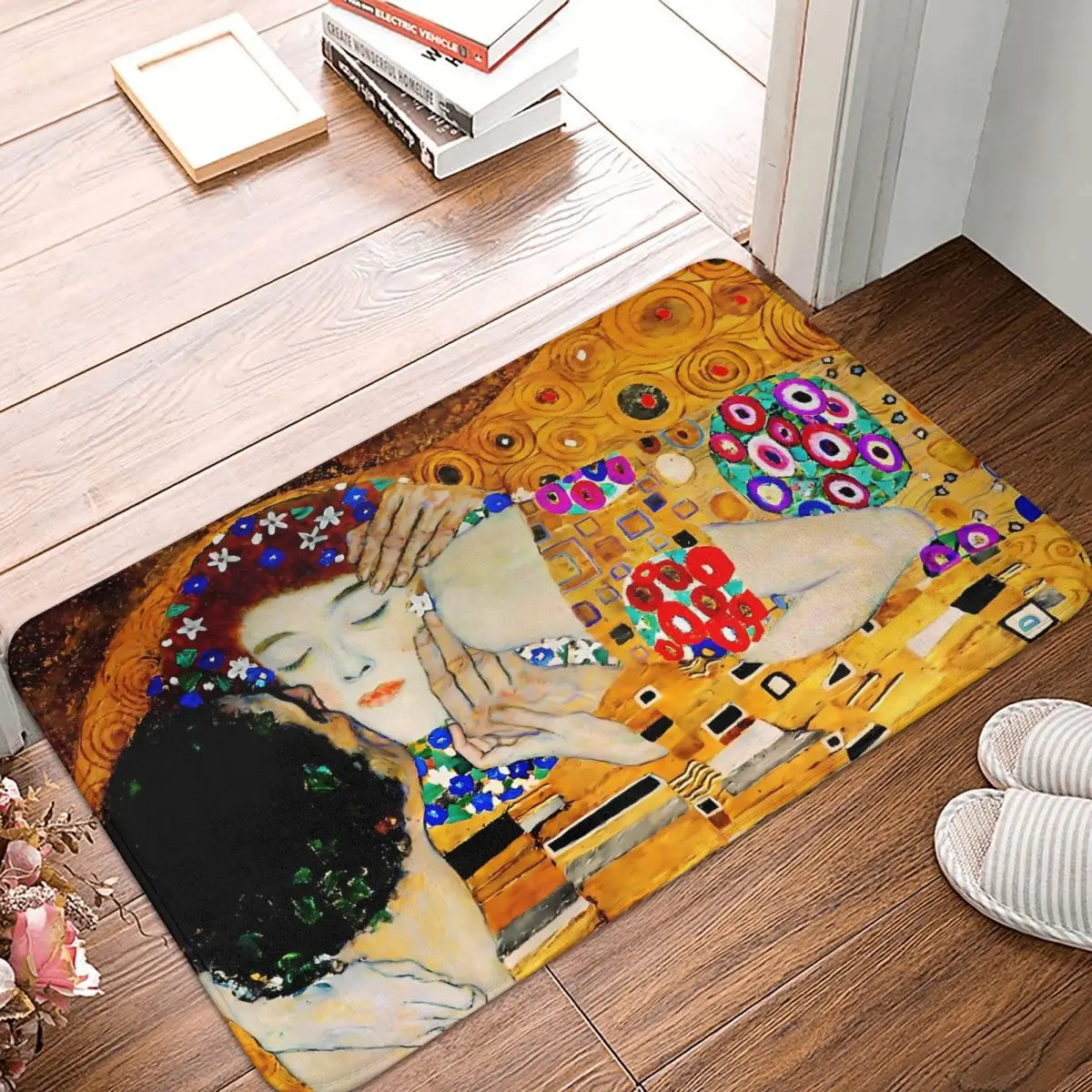 The Kiss By Gustav Klimt Bath Mat Love Couple Velvet Soft Toilet Mat for Shower Home Decor Anti-Slip Foot Mat Bathroom Rug