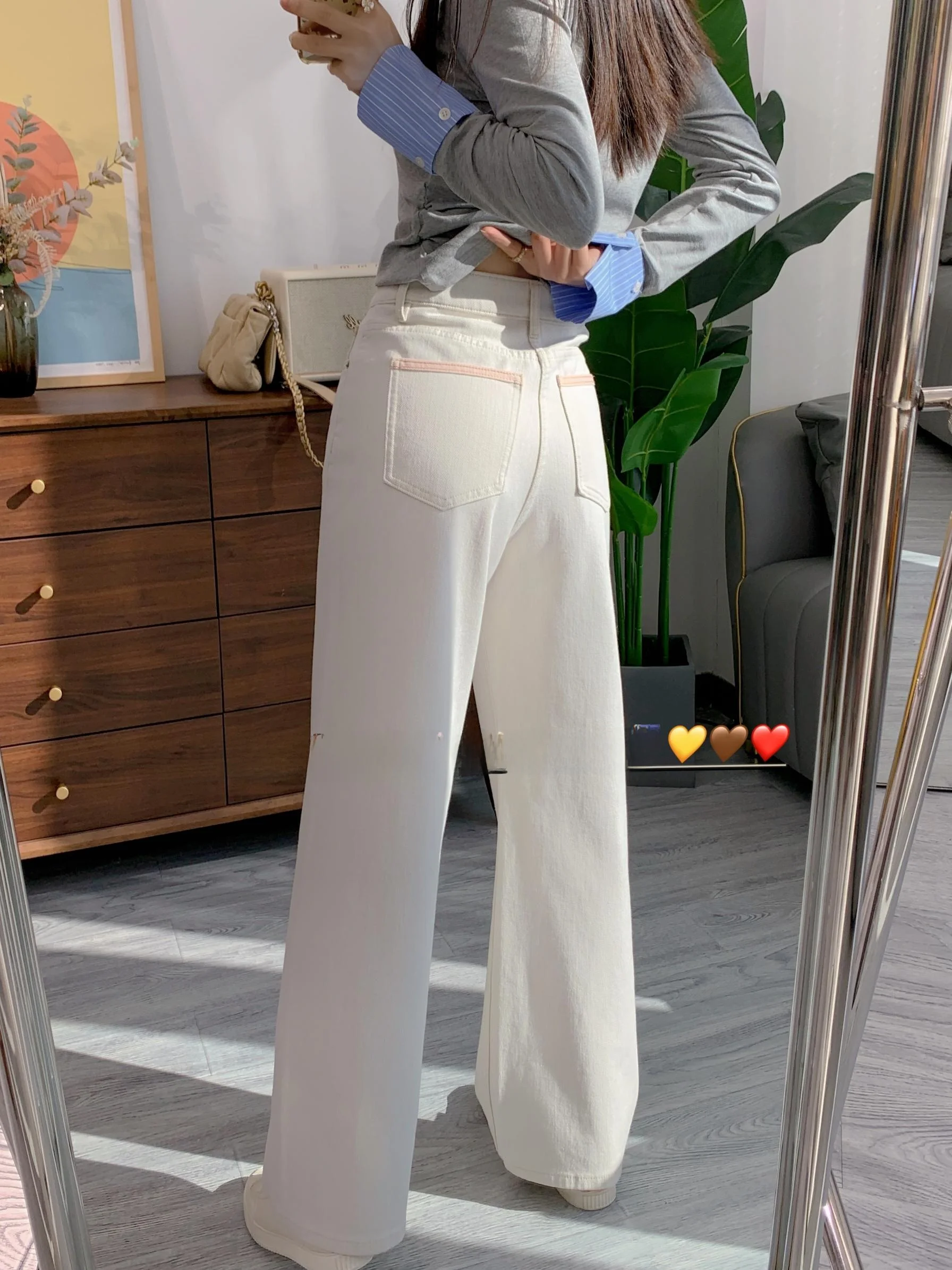 High Waist Straight Leg Denim Jeans Women's Casual Wide Leg Pants Light Color Elastic Slim Fit Floor Length