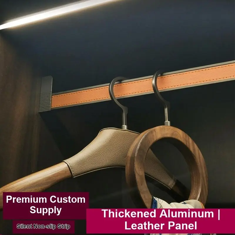 Wardrobe Closet, Thickened Leather, Non-slip, Silent Clothes Rod, Wardrobe Crossbar, Wardrobe Inner Hanger Rod