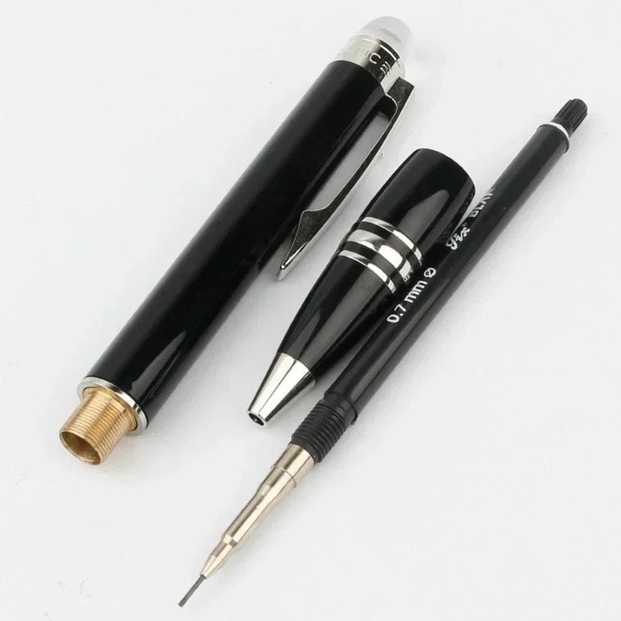 إصدار محدود من قلم الرصاص الميكانيكي MB، مشبك ذهبي من الراتنج الأسود، تصميم خاص، أقلام كتابة معدنية على شكل رقعة الشطرنج، سلسلة كلاسيكية