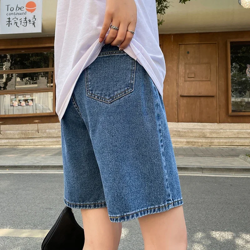 High Waisted Vintage Blue Wide Leg Denim Loose Short For Women Y2k Fashion 2025 Casual Straight Female Summer Jeans Shorts Black