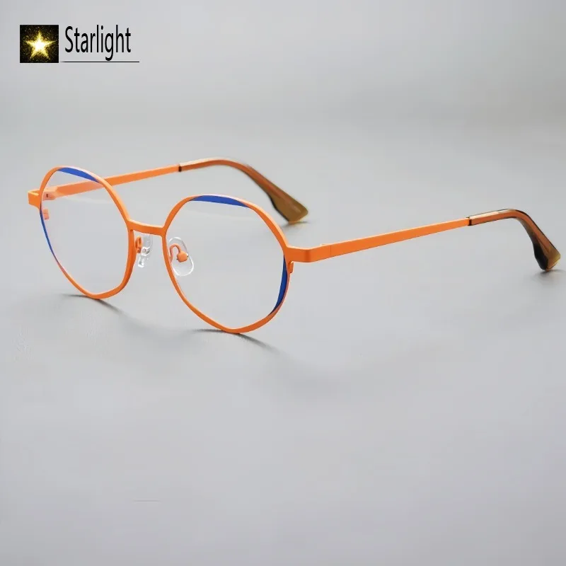 High Quality Color Patchwork Metal Eyeglasses Frame Men Women Myopia Glasses Frames Man Round Reading Eyewear Prescription 145mm
