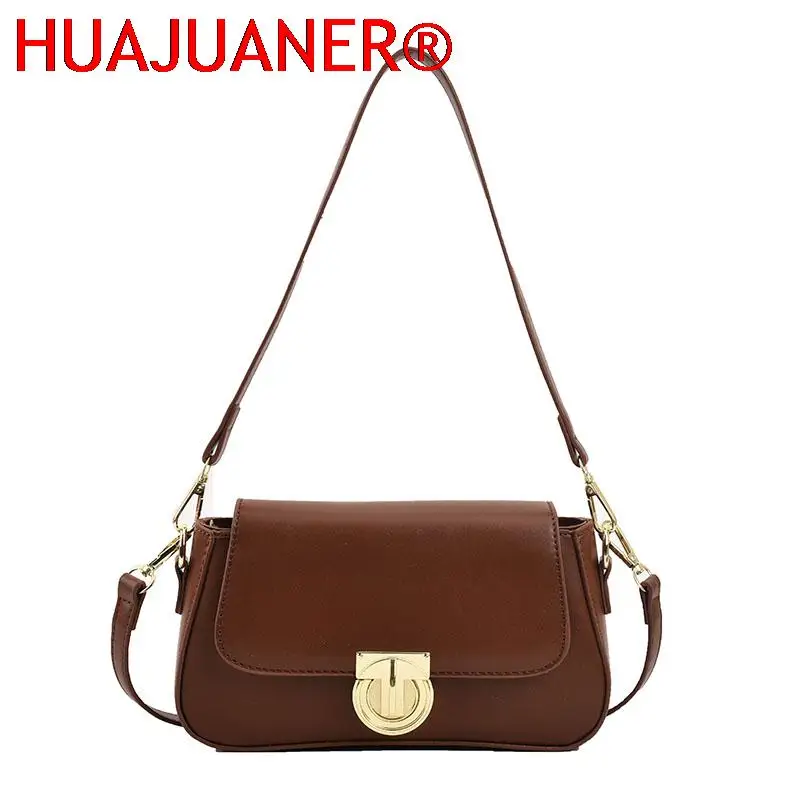 Vintage PU Leather Shoulder Bags for Women 2023 Fashion The Latest Lock Handbags Small Simple Travel Crossbody Bag underarm bag