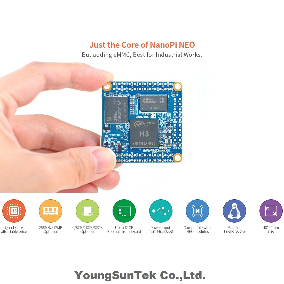 나노파이 네오 코어 LTS 및 방열판, 512Mb RAM, 8Gb eMMC YoungSunTek H3 쿼드 Cortex-A7, 1.2GHz,OpenWRT, 우분투 리눅스 암비안 DietPi Kali