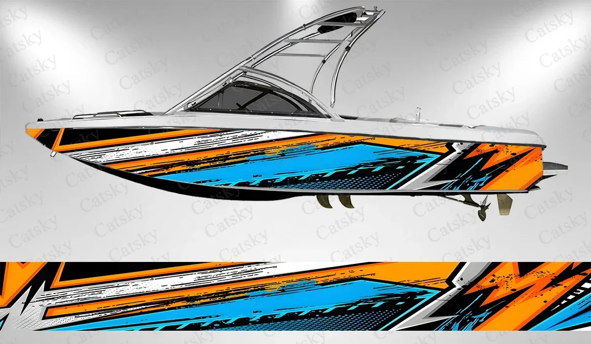 Colorful Striped Geometric Vector Eye-catching Boat Sticker Vinyl Ship Pontoon Deck Boat Fishing Decorative Pontoon Boats Decal