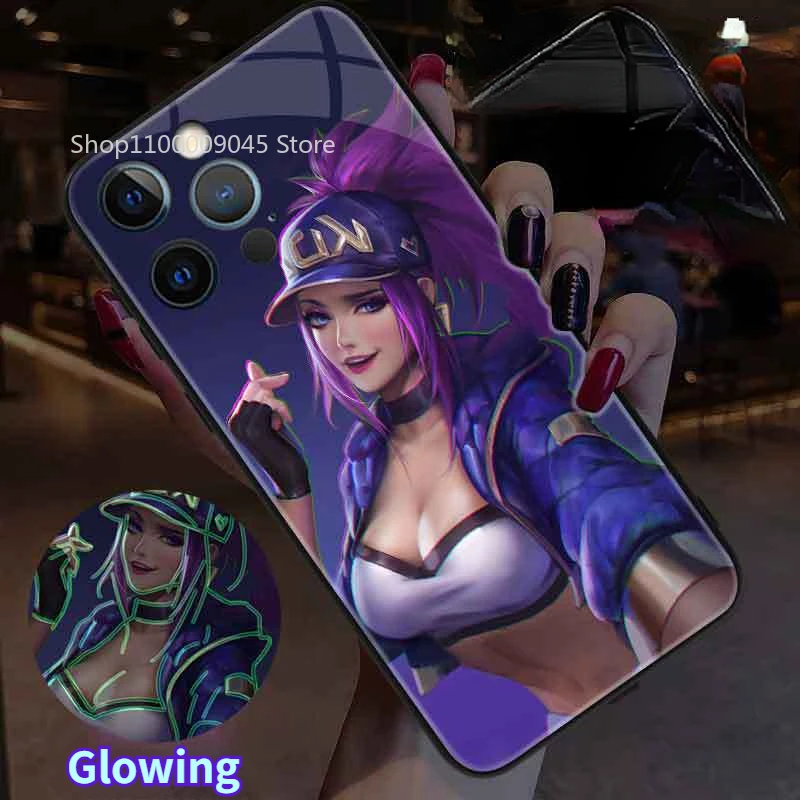 

Game Role LED Luminous Phone Case For iPhone 15 14 13 12 11 Pro Max X XR XS 7 8 plus mini Call Glowing Light Up Glass Cover