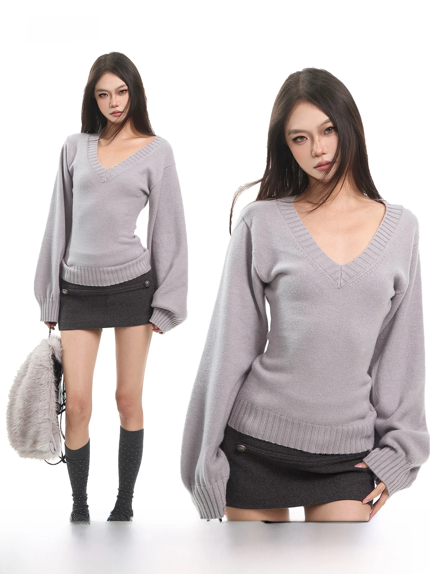 

Свободный женский вязаный свитер с V-образным вырезом, повседневный, удобный, мягкий, модный, для зимы