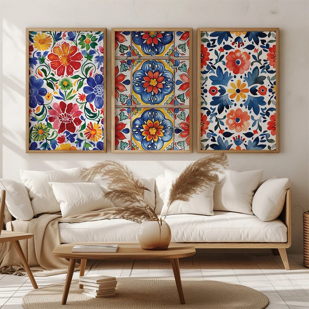 3pcs Minimalist Colorful Mexican Mexico Talavera Wall Art Prints Canvas Painting Poster Pictures For Living Room Home Decor