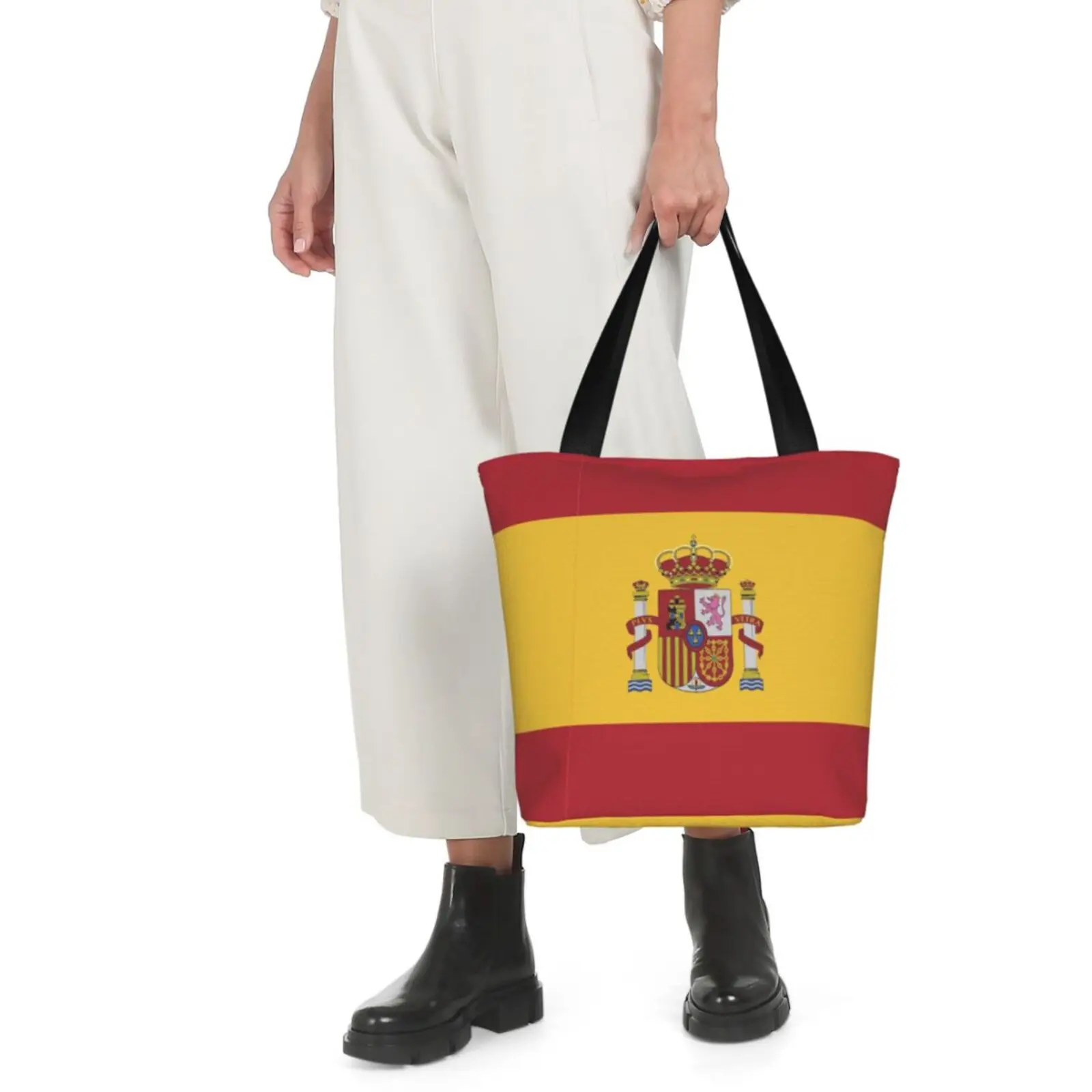 

Сумка-тоут с флагом Испании на одно плечо, сумки для покупок, продуктовые сумки, оксфордская парусиновая модная сумка на молнии, женские подарки для девочек