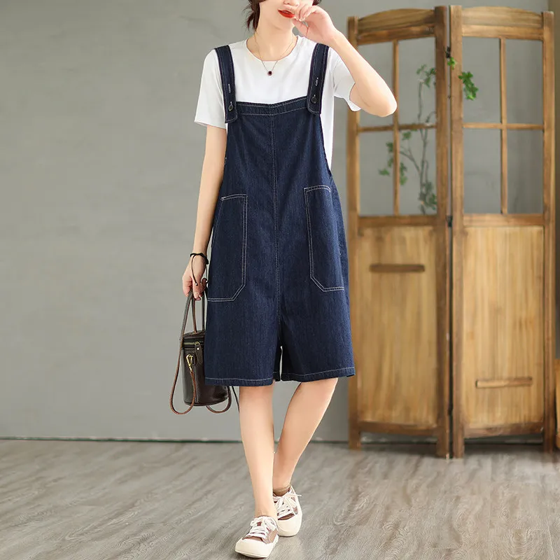 

Summer New Women's Denim Overalls Shorts Loose Casual Jumpsuit Shorts