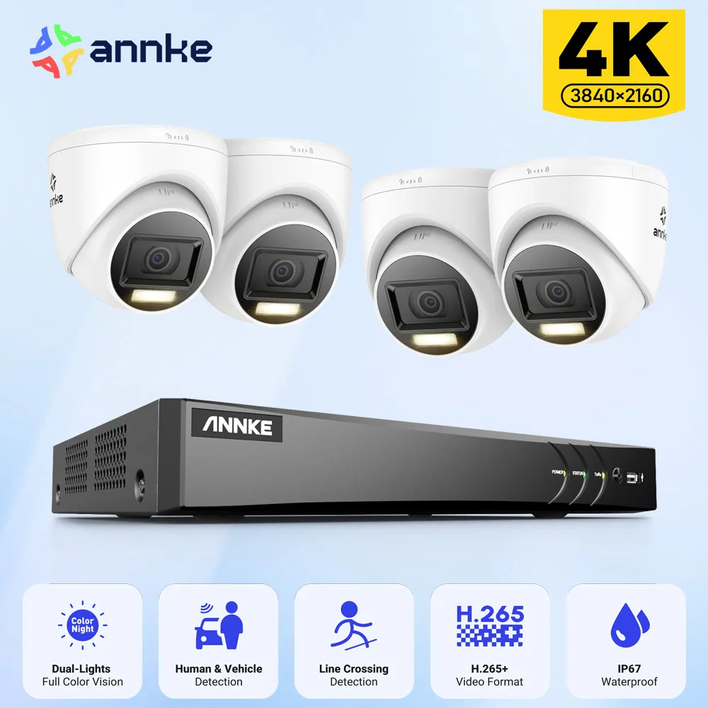 

ANNKE 4K Dual-Light Ultra HD 8CH DVR H.265+ CCTV Camera Security System 4PCS Indoor IP67 Outdoor 8MP Camera Video Surveillance