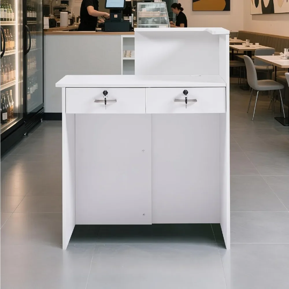 

Reception Desk w/Counter,Small Front Desk w/Two Lockable Drawer,Cable Management Holes,Counter Table for Salon Lobby Office Home