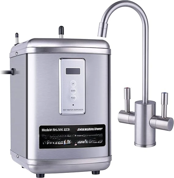 41-RH-300-F560-BN Instant Hot Water Dispenser System, 2.5 Quarts, Digital Display Dual Lever Hot and Cold Water Faucet Brushed