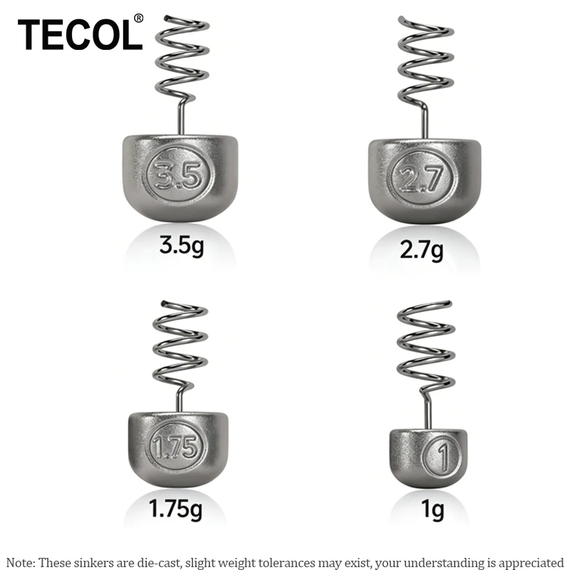 TECOL 1G 1.75G 2.7G 3.5G Spiral Spring Insert Lead Lock Pin Sinker Weight Neko Rig Rock Fishing Sinker For Soft Worm Bass lure view 6