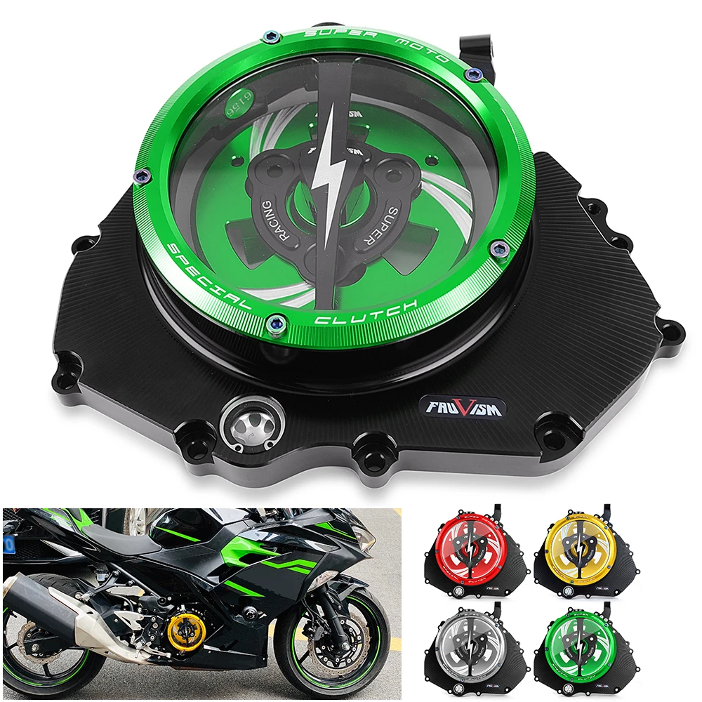 Clear Clutch Cover & Spring Retainer R For Kawasaki Ninja 400 Z400 2018 2019 2020 2021 2022 2023