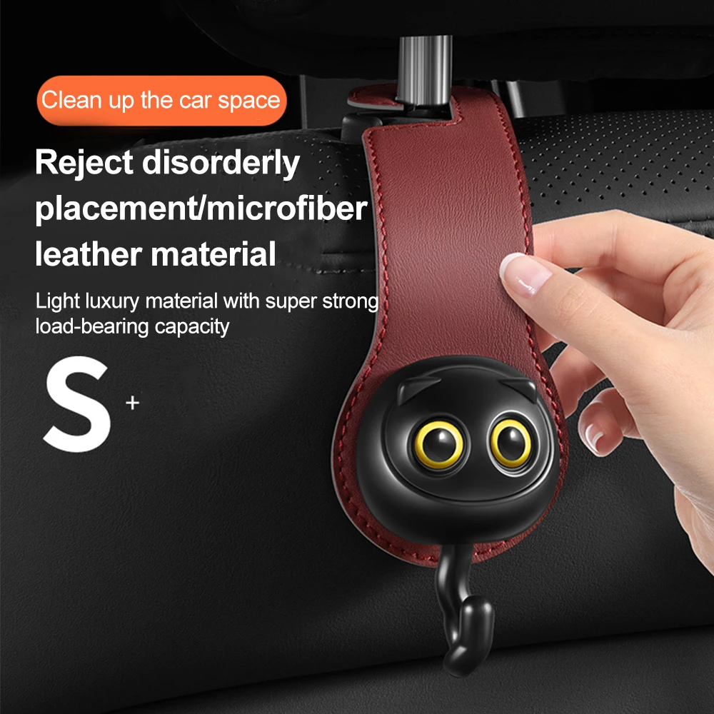 Car Cute Cat Car Seat Headrest Hook Hidden PU Leather Hanging Hooks 25kg Load Organizer Kit Interior Seat Back Hanger Hook