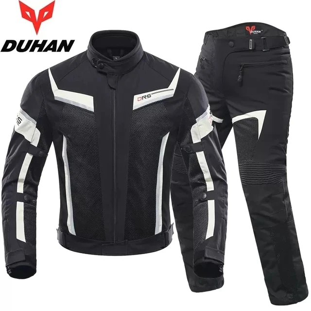 

DUHAN Summer Motorcycle Jacket Man Riding Jacket Motorcycle Pants Suit Breathable Mesh Jacket Moto Pants