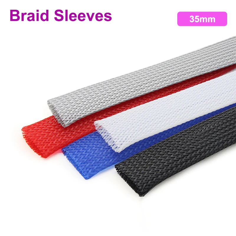 

1~50M 35mm PET Expandable Cable Sleeve Tight Braided High Density Insulated Line Protect Wire Wrap Gland Sheath Braid For Wires