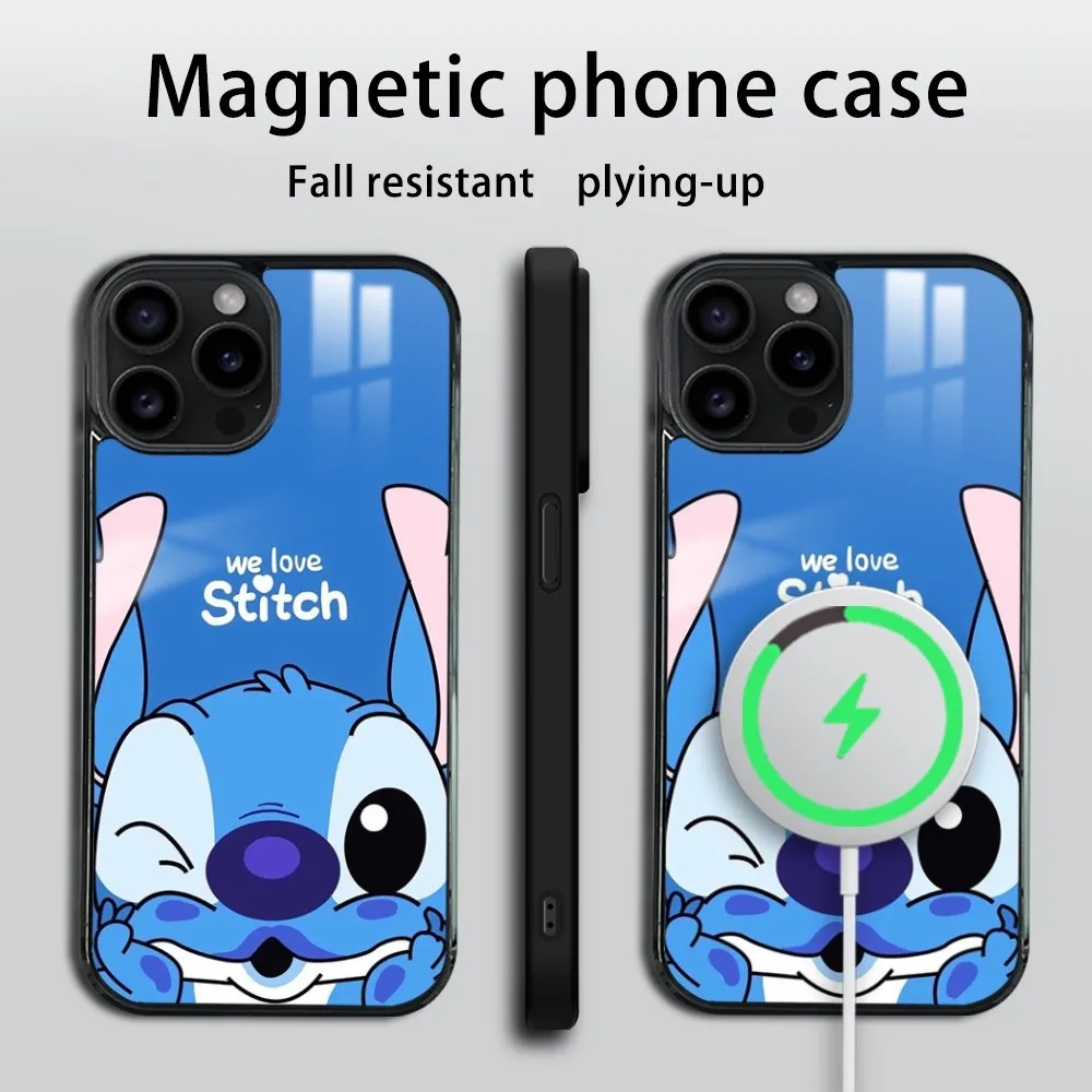 Cartoon S-Stitchs Silicone Phone Case For iPhone 16 15 14 13 12 11 Pro Max Plus Mini Magsafe Mirror Wireless Magnetic Cover