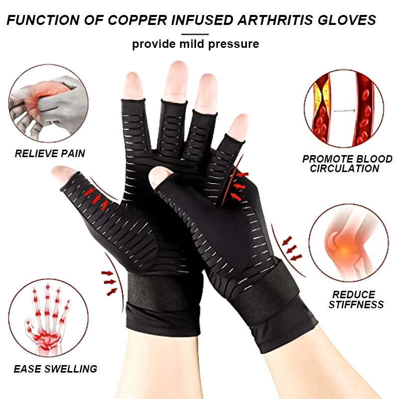 Copper Compression Arthritis Gloves Open Finger Glove Hand Wrist Support for Carpal Tunnel Arthritis Tendonitis Hand Pain Relief