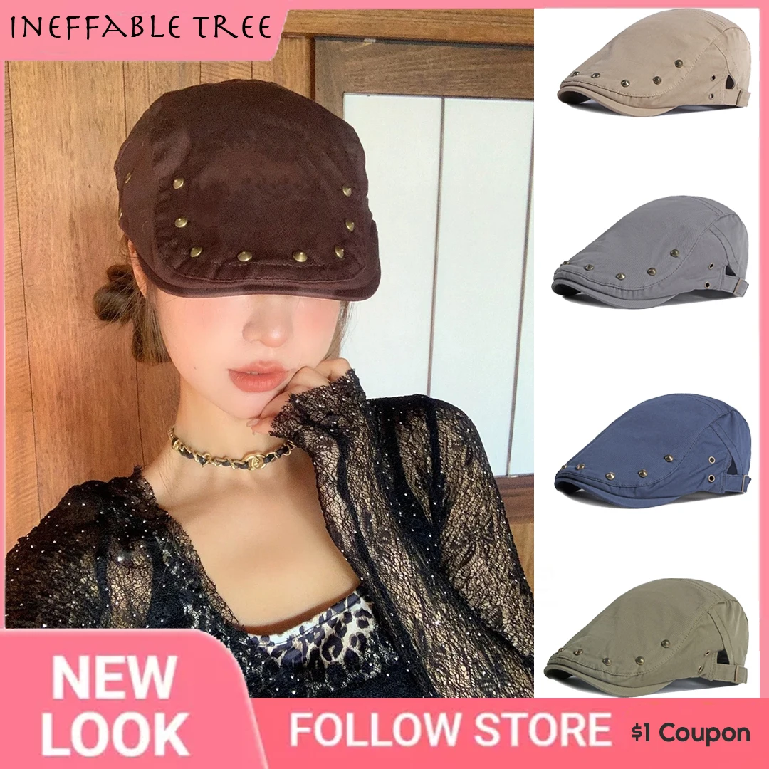 

Spring Summer Vintage Punk Rivet Front Cap Anti-wear Artist Unisex Performance Hip Hop Beret Peaked Spice Girls Advance Hats