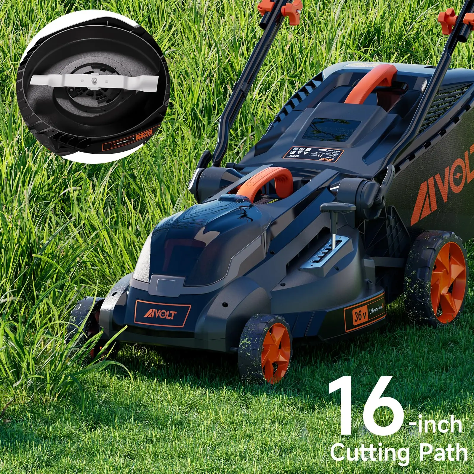 Cordless Lawn Mower Battery Powered 16-inch Brushless Lawn Mowers Walk-Behind Push Grass Mower with 36V 4.0Ah Battery Charger