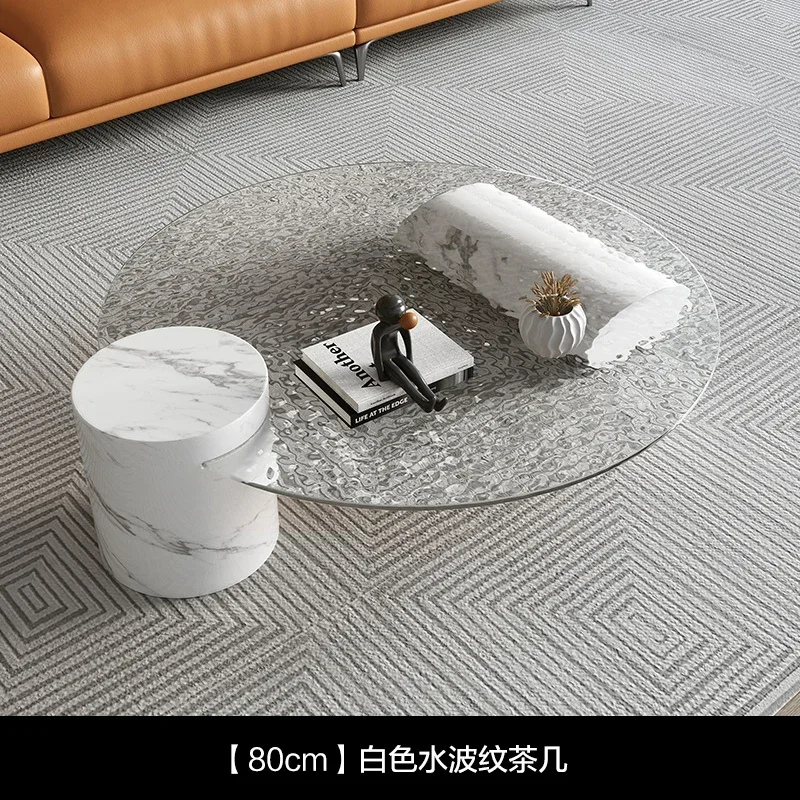 Designer slate coffee table round glass light luxurious marble simple water ripple circle high-end atmosphere