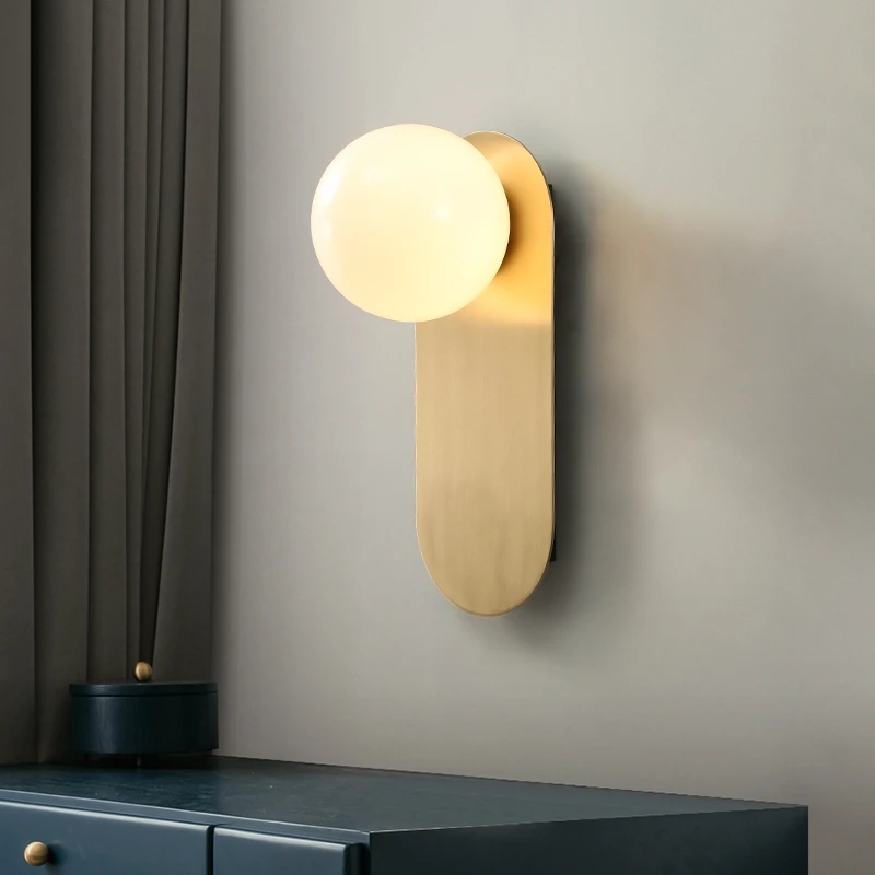 

H65 Copper Oval Wall Lamp Bedroom Bedside Lamp Modern Corridor Living Room Wall Decor Nordic Glass Wall Lights