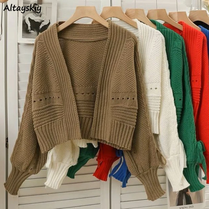 

Knitted Cardigan Women Warm Coat Lace-up Vintage Streetwear Casual Soft V-neck Fashion Korean Style Tender Sweater Daily Females