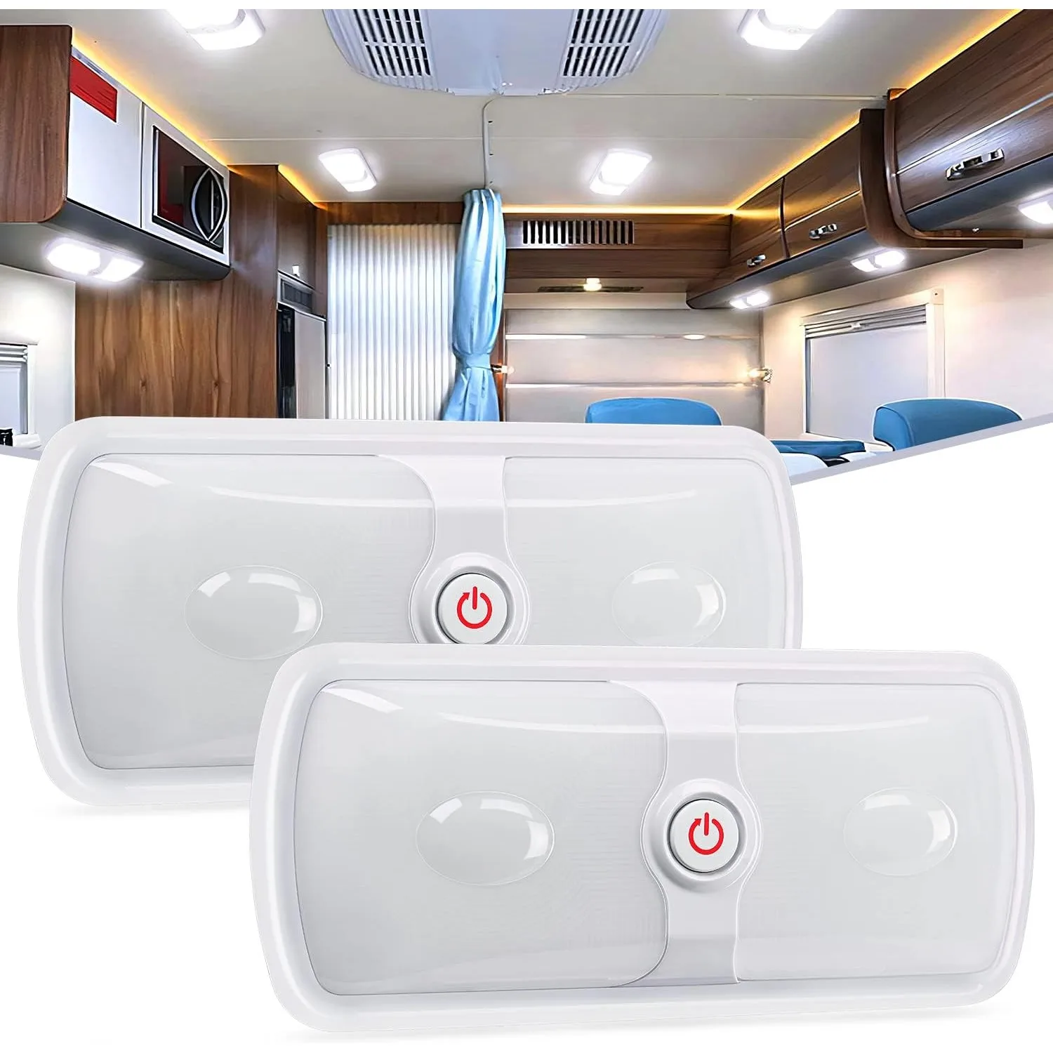 Nilight 2pcs RV Interior Lights 12V-24V LED Ceiling Light Fixture with ON Off Switch Inside Lighting Natural White 4000-4500K for Car RVs Trailer Camper Boat