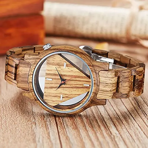 Brown Triangle Hollow Men's and Women's Wood Quartz Watch Fashion Business Street Fashion Accessories Wood Clock