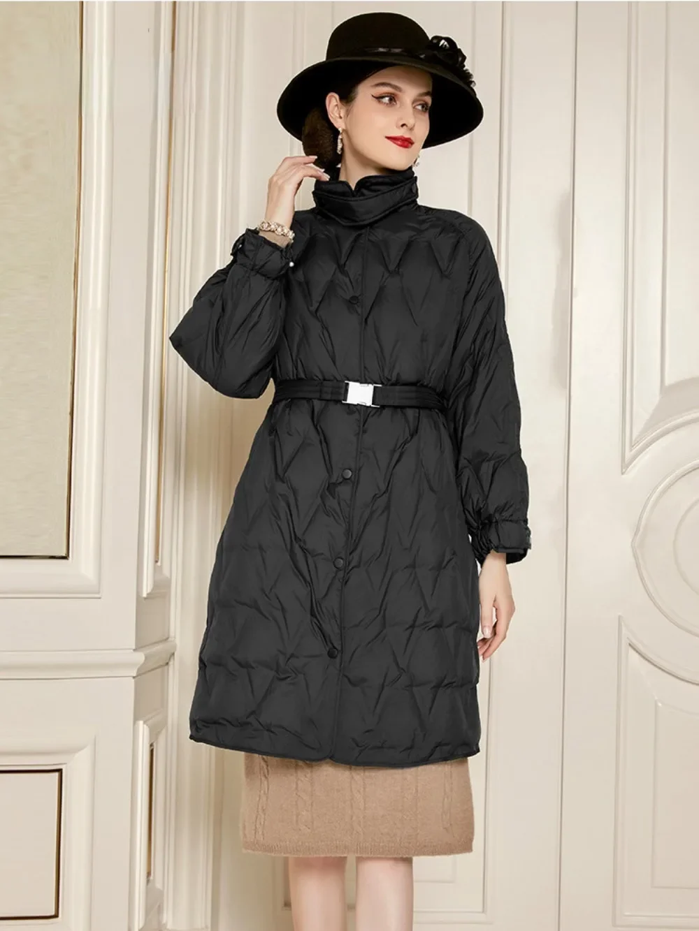 2025 جديد الشتاء المرأة سترة طويلة الأبيض بطة أسفل سترة الإناث الدافئة حزام قابل للضبط عادية الكاكي الأسود البخاخ معاطف #1