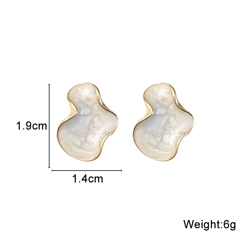 White Enamel Cloud Women\'s Stud Earrings Irregular Shape Gold Color Metal Side Wave Uneven Unusual Small Earrings for Girls