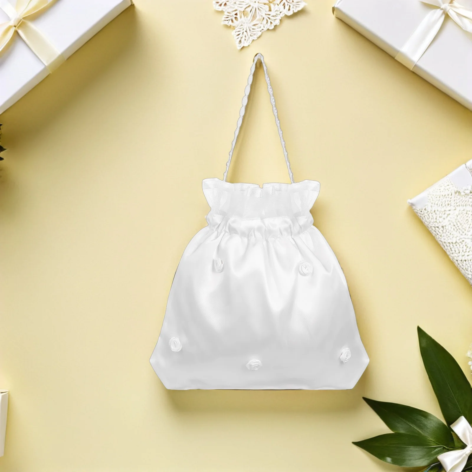 3 قطعة حقيبة الزفاف الساتان الزفاف مزينة بالزهور محفظة المال للعروس وصيفه الشرف مخلب صغير إكسسوار الحفلات المسائية