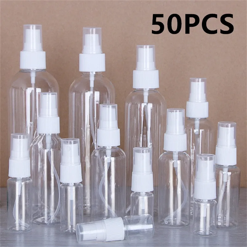 50PCS Plastic Refillable Bottle Perfume Bottle Atomizer Empty Spray Bottle Portable Travel Tool 10ml 20ml 30ml 50ml 100ml