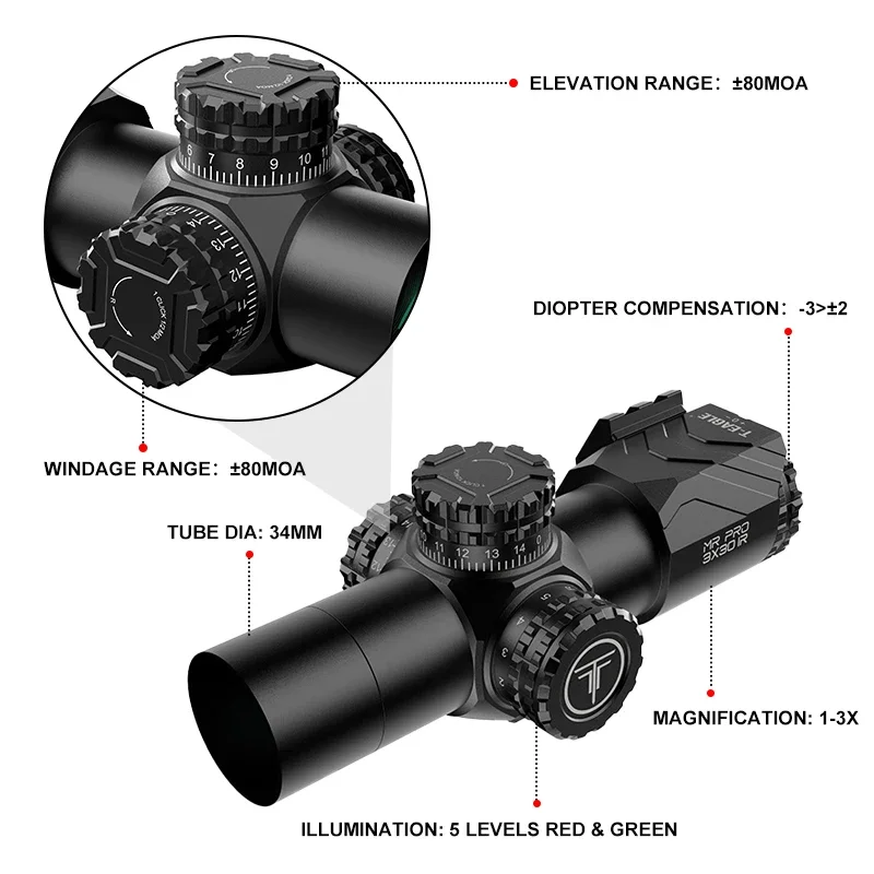 T-Eagle MR Pro 3x30IR Hunting Optical Airsoft Gun Weapons Lunettes 34mm Tube Rifle Scope Pistol Sight Airgun Riflescope