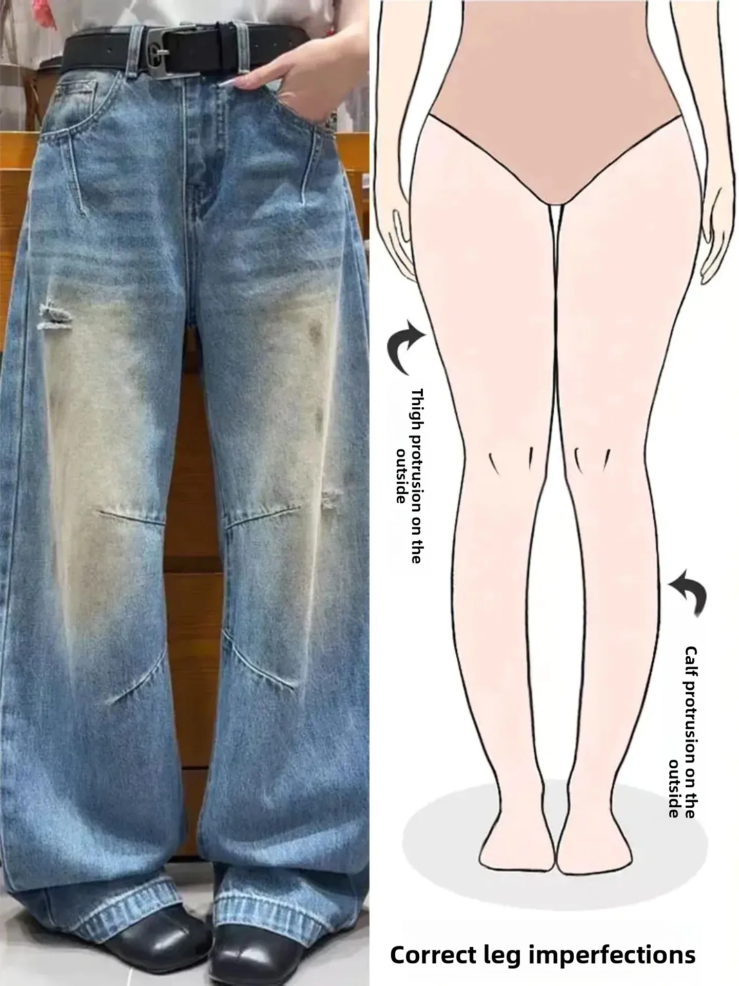 

Retro Faded Denim Jeans Women's Spring New Street Loose Slimming Knife Long Pants Pear Body Shape Wear Casual Straight Leg Jeans