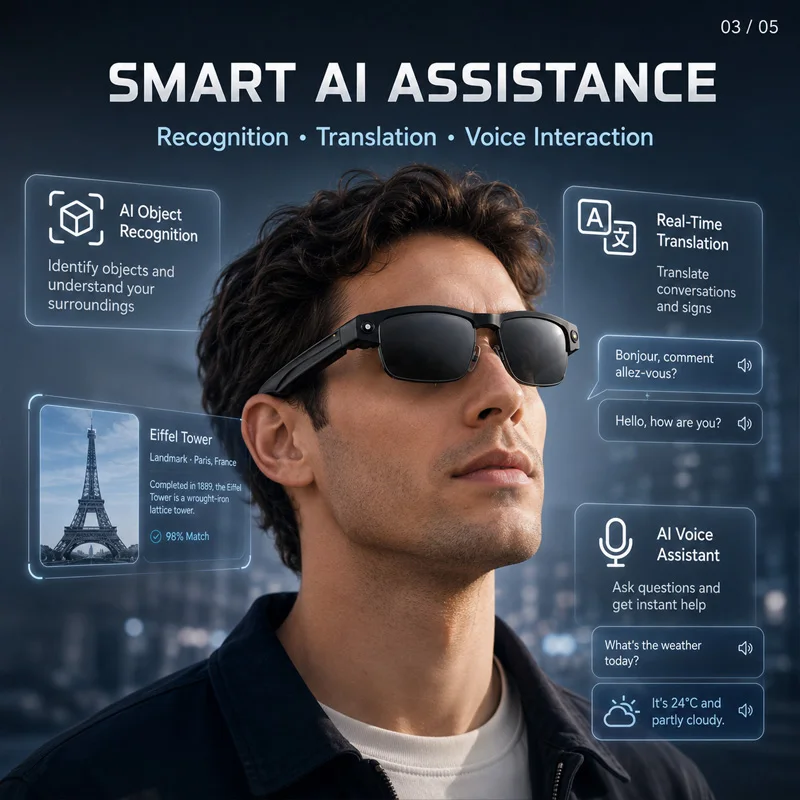 New Smart Photo Glasses 800W HD Camera 1200P Anti-shake HD WIFI + Bluetooth Real-time Transmission Voice Assistant Smart Glasses