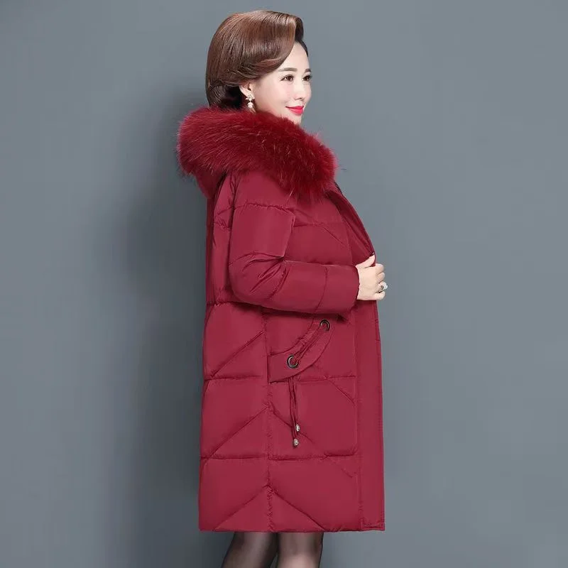 2024 Plus Size Middle-aged Elderly Women Cotton-padded Jacket Long New Down Cotton-padded Jacket Middle-aged Cotton-padded Coat