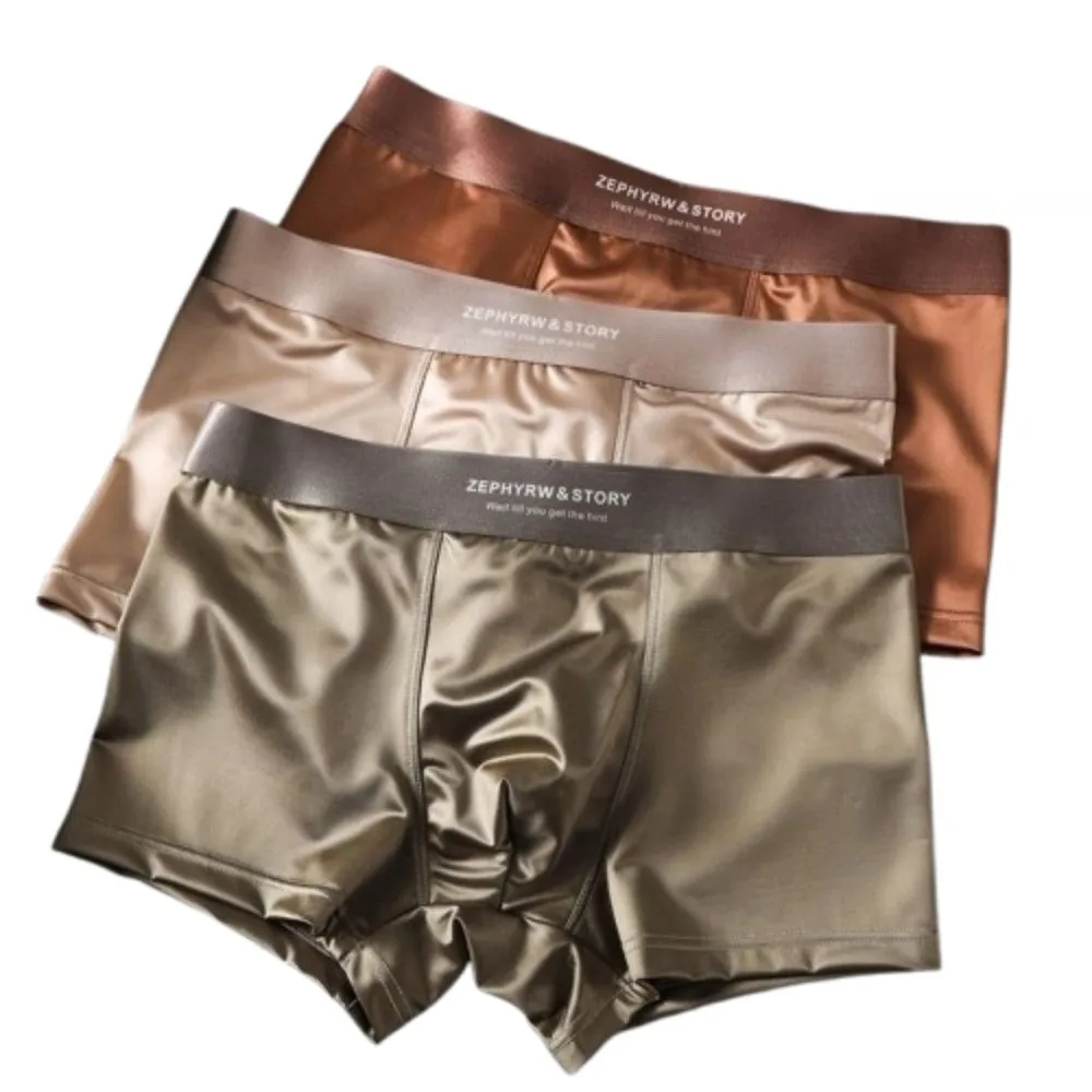

3Pcs Satin-like Boxers Ice Silk Men's Panties Smooth Breathable Man Boxer Underwear Cool Underpants Double-layer